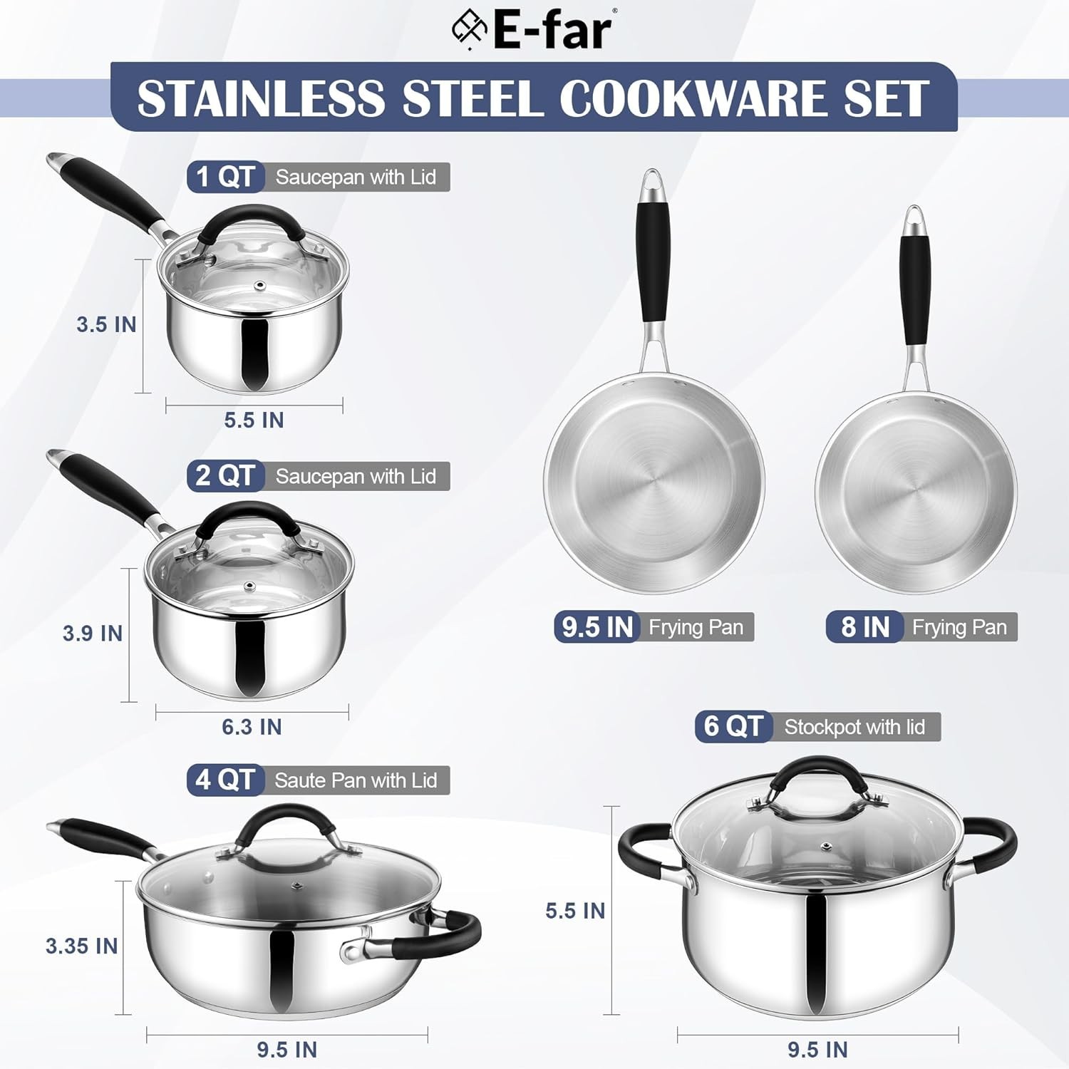 10-Piece Stainless Steel Cookware Set – Induction Tri-Ply Base Pots and Pans,…