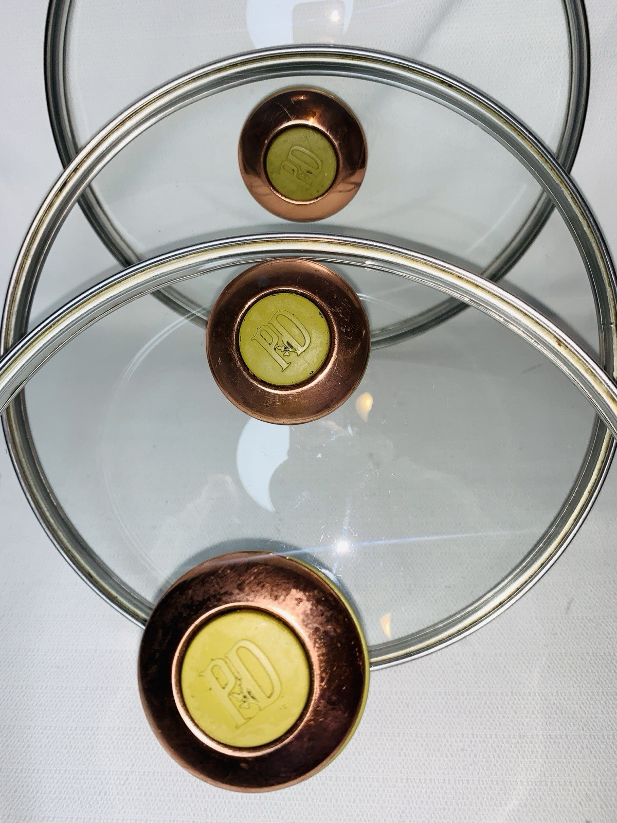 Paula Dean Cookware Glass Replacement Lids 9.25” Copper & Green Color Knobs 3pcs