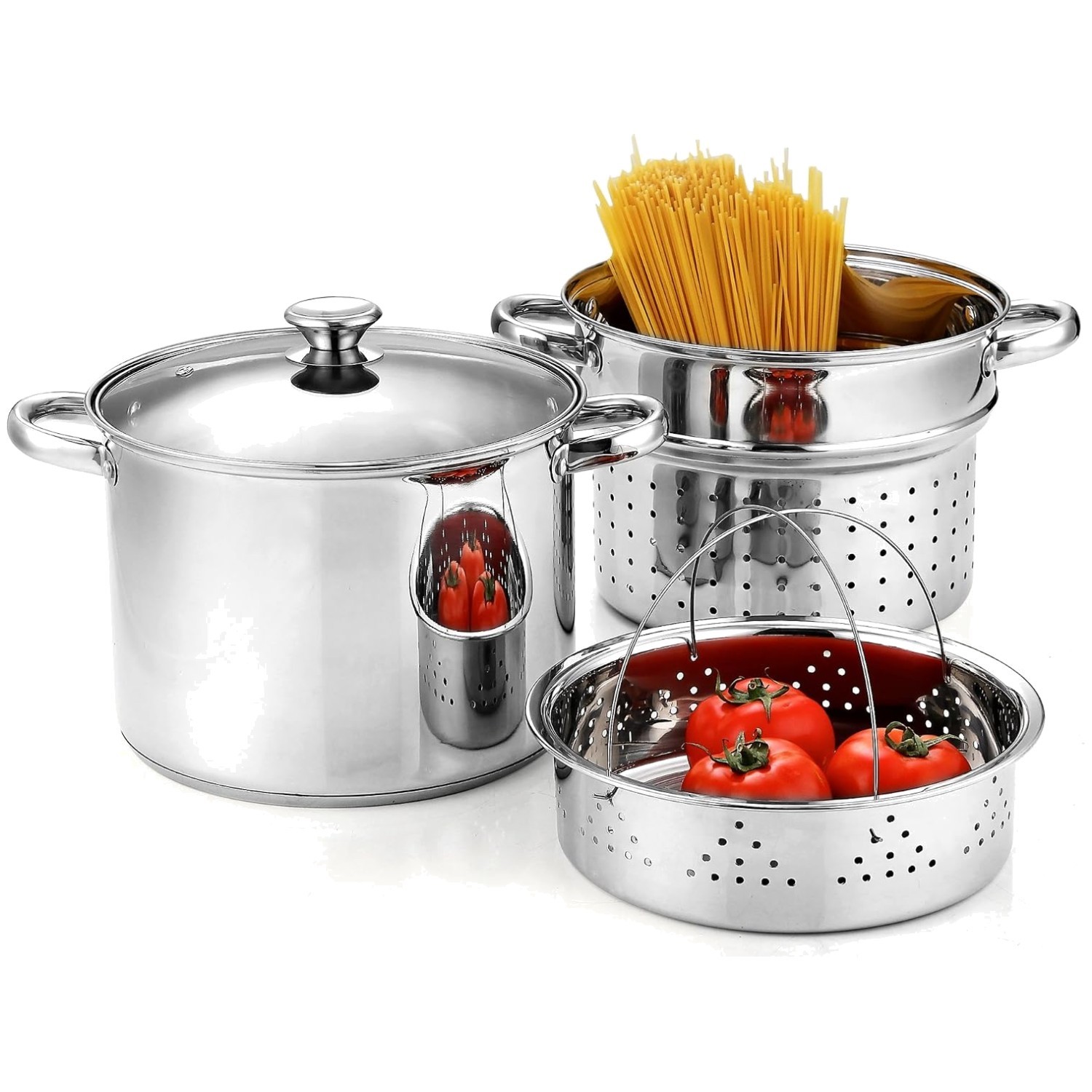 8 Quart Stainless Steel Pasta Pot Set with Strainer Lid