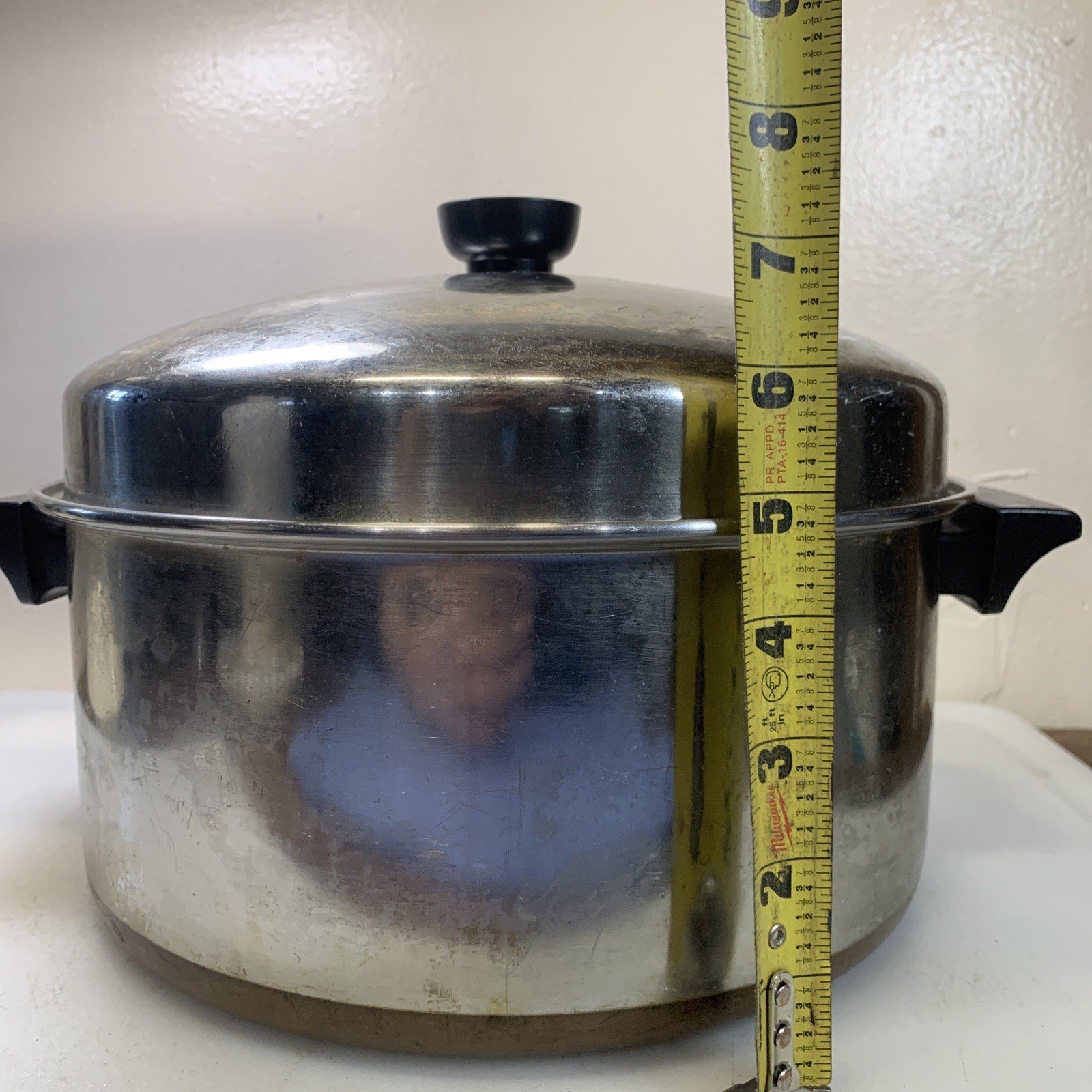 Revere Ware Copper Bottom Stainless Stockpot Roaster Pan With Lid 6.5 Qt.