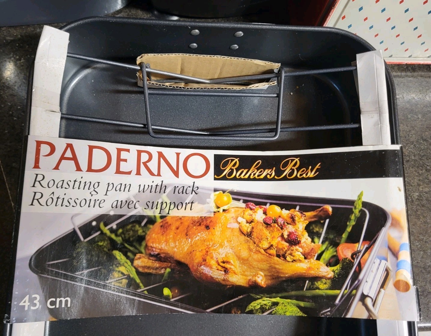 Large Paderno Roaster Pan with Rack NEW NEVER USED 17.5″ 43cm Long