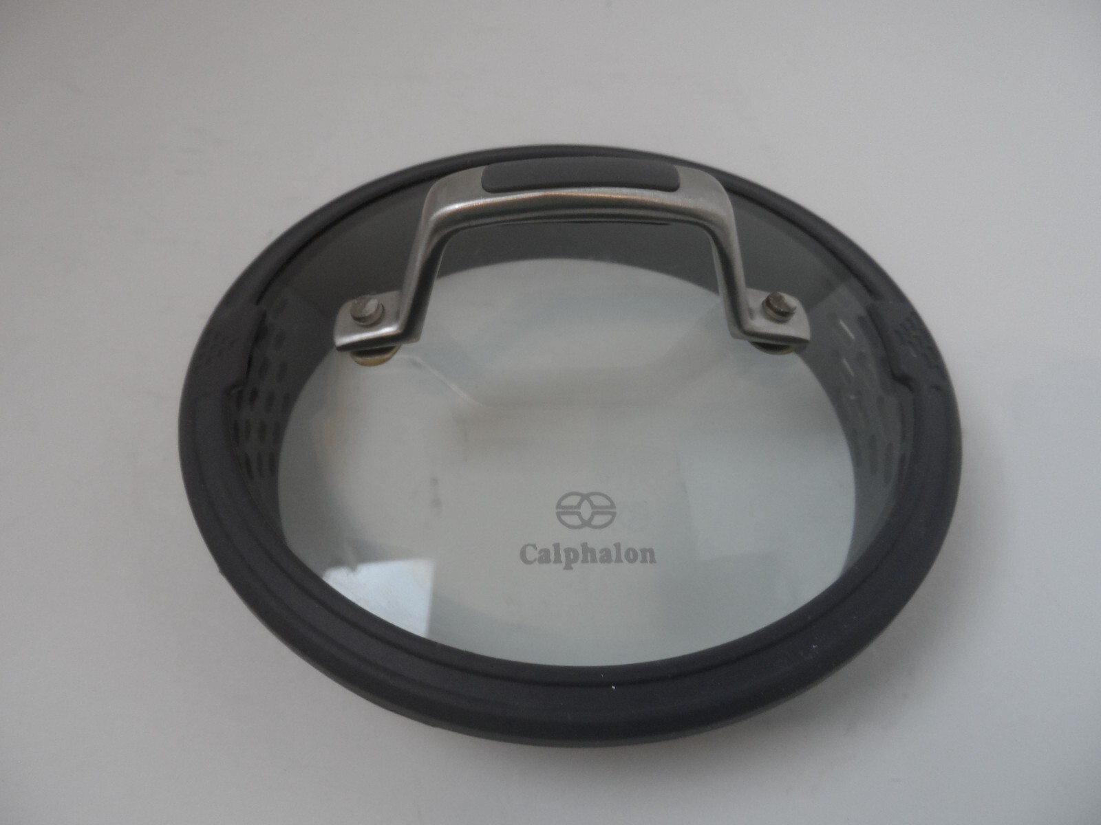 Calphalon Glass & Silicone Strainer Lid 6″ Replacement Gray Rubber Handle – VGC