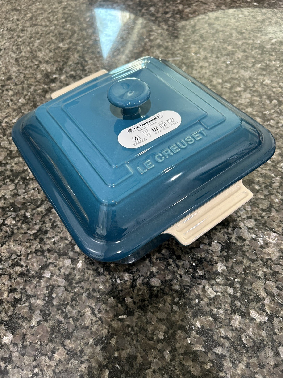 Le Creuset Stoneware 3-Quart Square Casserole with Lid, teal