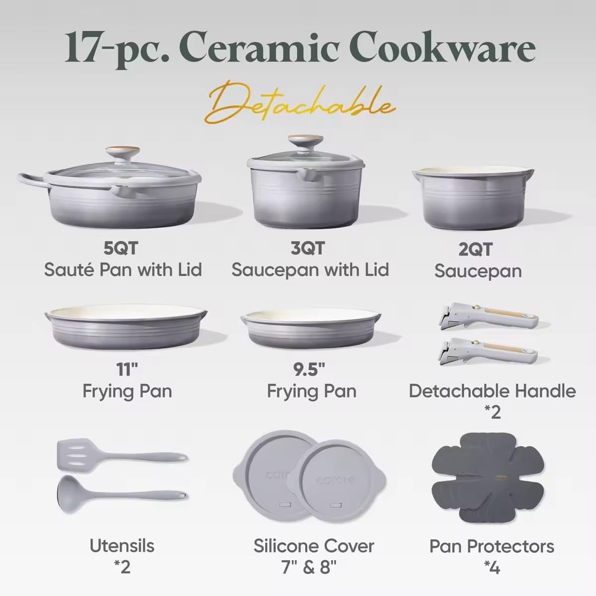 17Pcs Titanium Cookware Set Pots & Pans Set Non Stick Kitchen Cooking Set W/