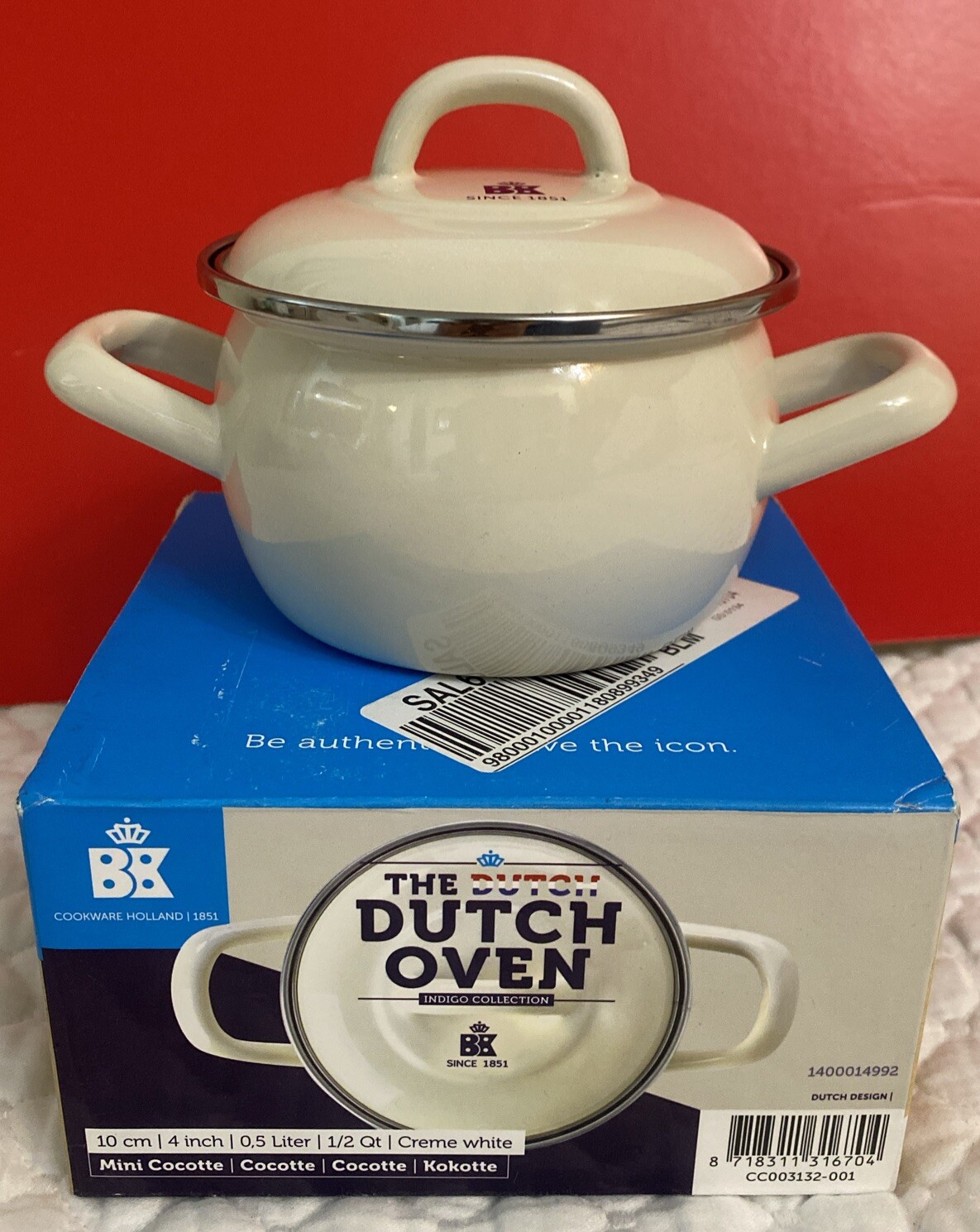 BK The Dutch Oven Indigo Collection White 10 cm 4 in 0.5 Liter, 1/ 2 Qt). @