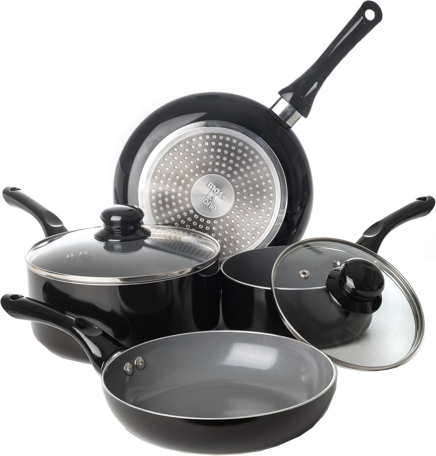 6 Pcs Black Nonstick Cookware Set, Pots And Pans Set Non stick With Glass Lid…