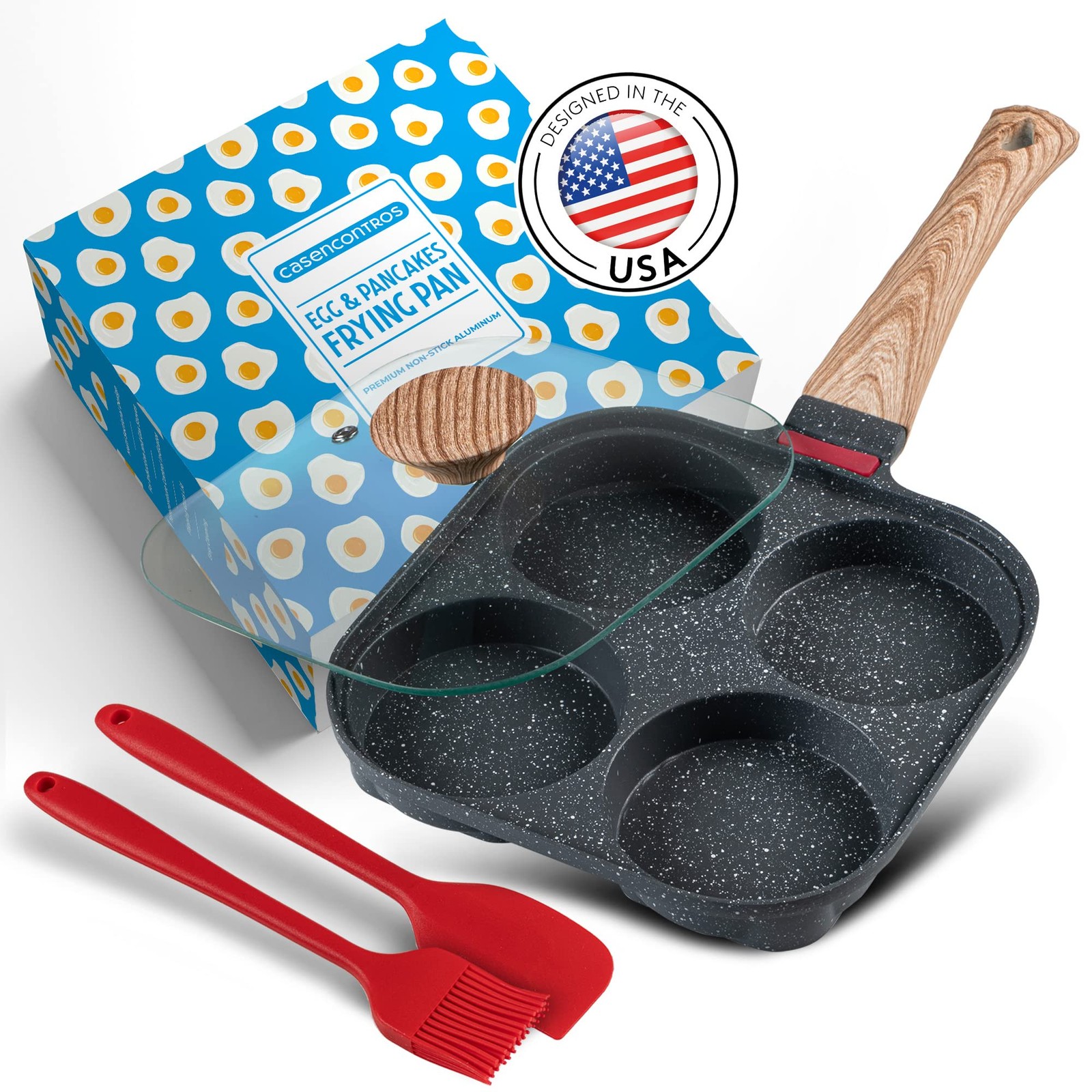 4 Cup Nonstick Egg Frying Pan Flipping Lid Brush Scraper Induction Gas Cooker