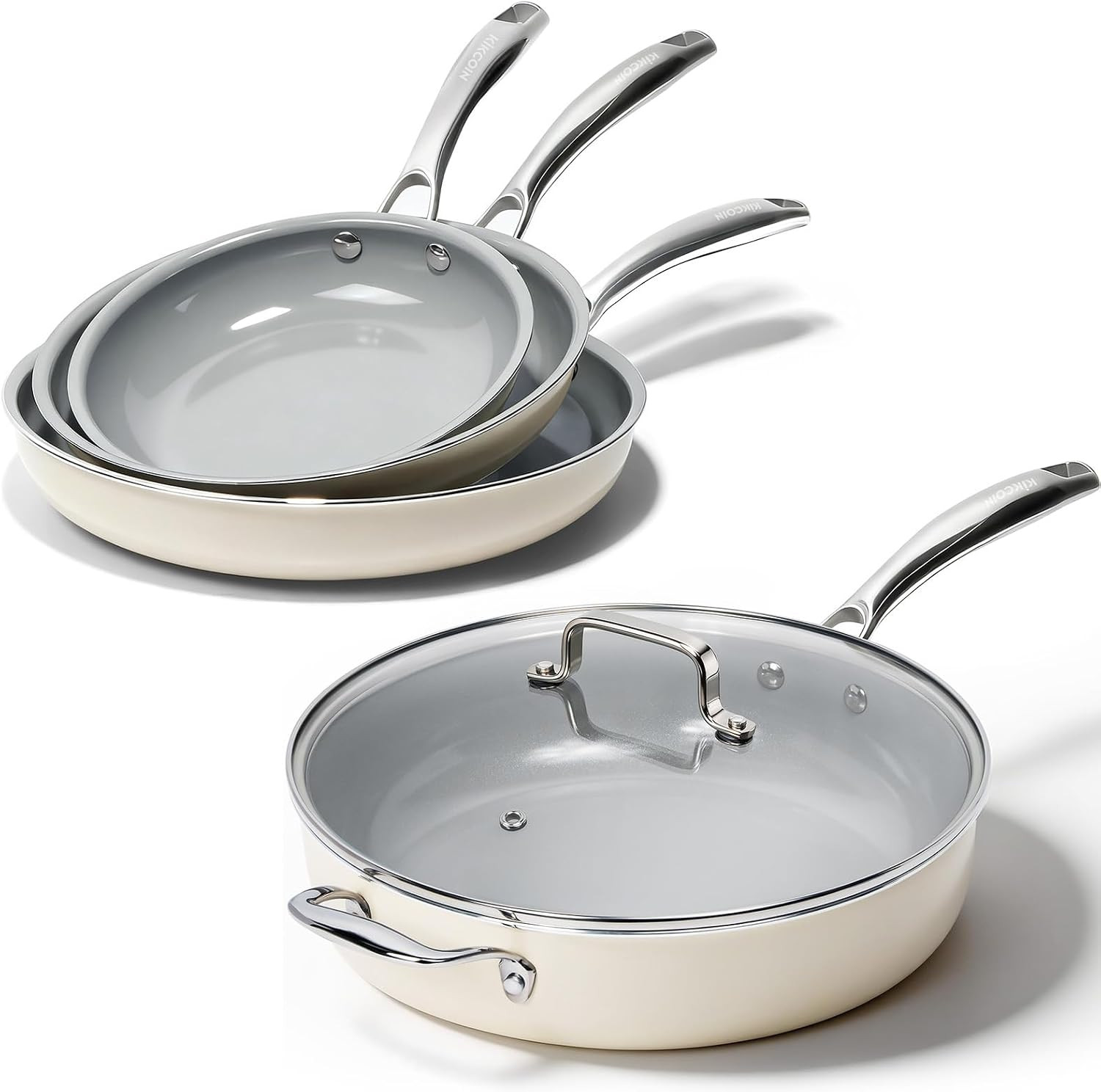 Ceramic Nonstick Frying Pan Set 4 Pack 12″ Deep Saute & 8/9.5/11 Inch Skillets