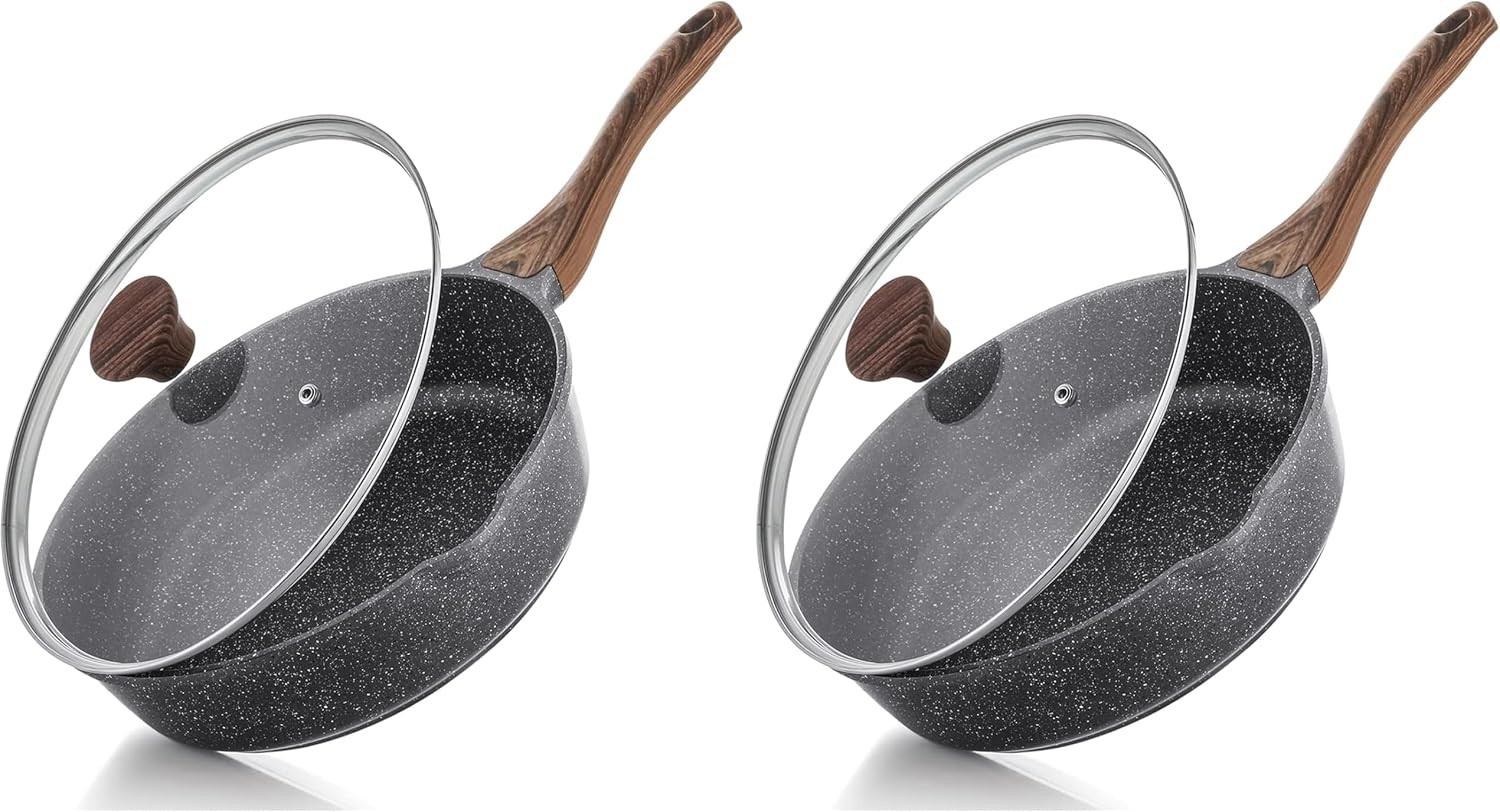 Nonstick Skillet Deep Frying Pan 10/11/12-inch Saute Pan W/ Lid Stay-cool Handle
