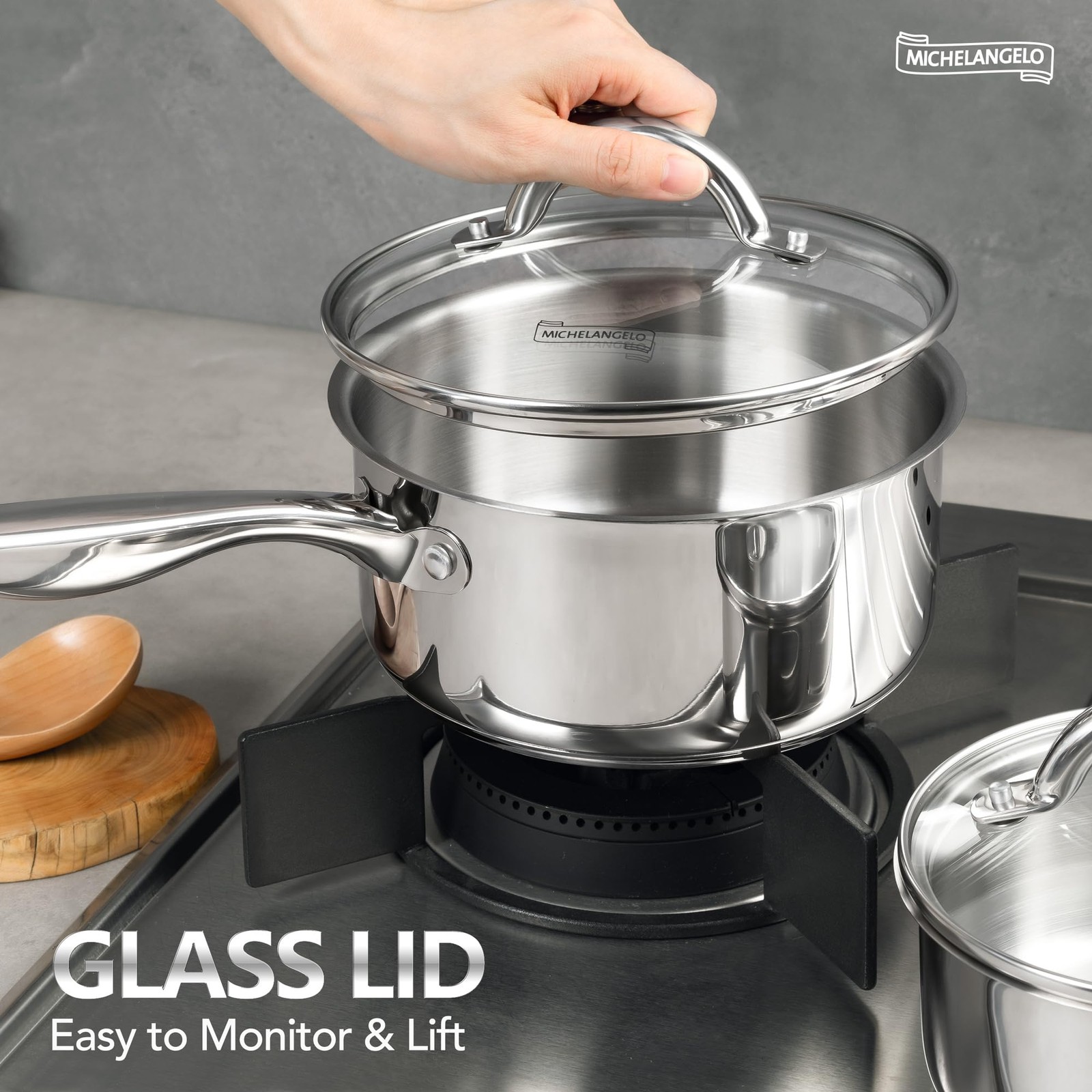 1.5 QT Saucepan with Lid 18/10 Stainless Steel Sauce Pan with Tri-Ply Bottom