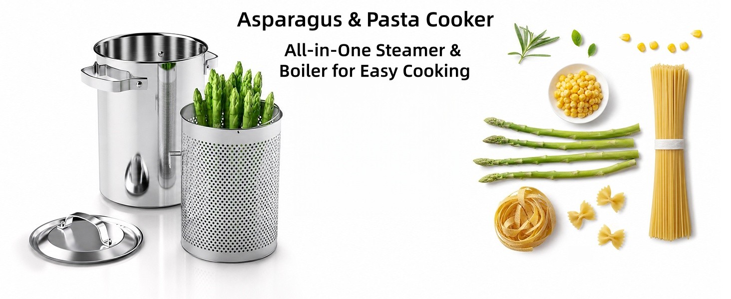 Asparagus Pot, Stainless Steel Asparagus Steamer 4.3L/1.14Gal 3-Ply Base