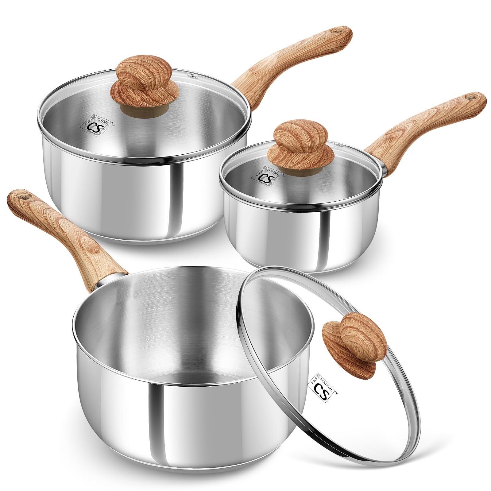 Stainless Steel Saucepan Set, 6 Piece Stainless Steel Pot 1QT 2QT 3QT with …