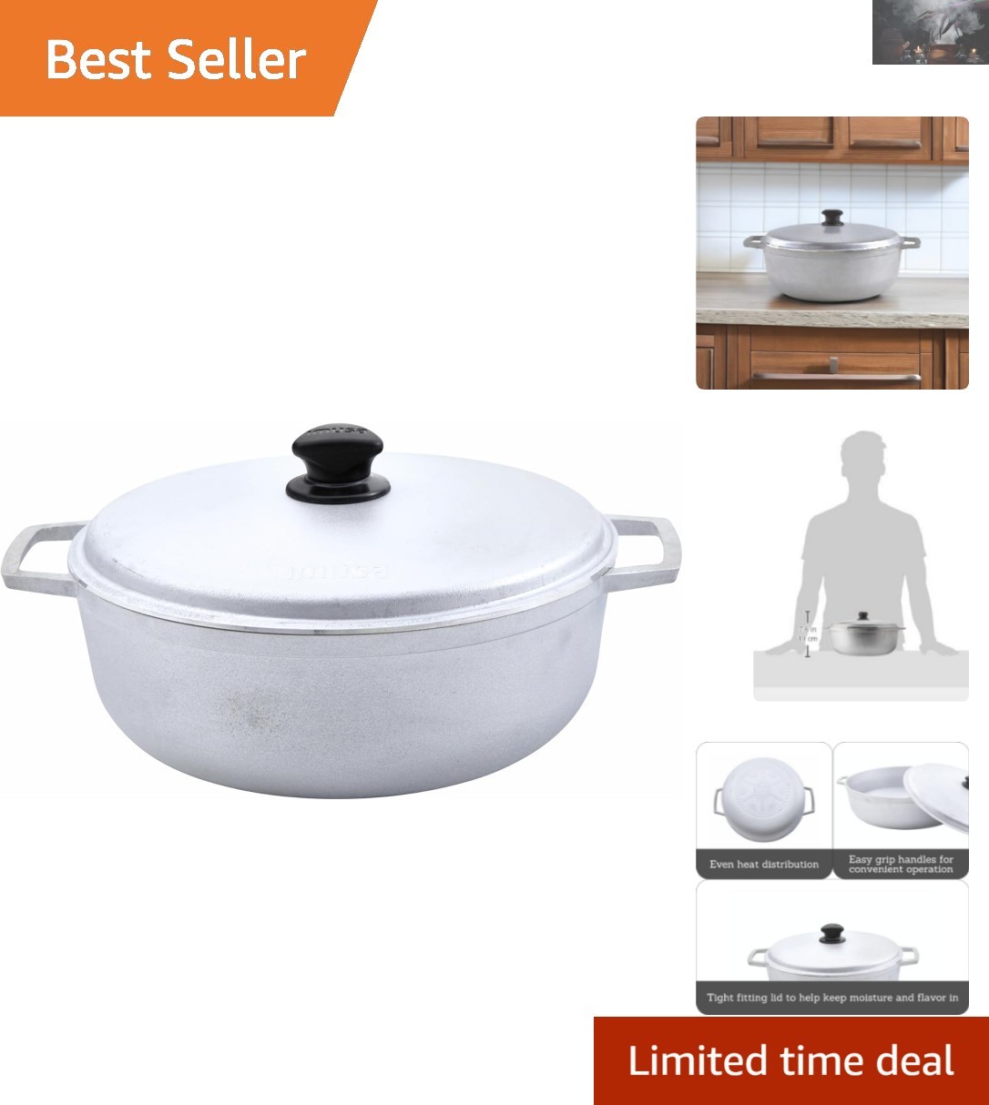 Durable 7.5 Qt Caldero – Traditional Colombian Cooking Pot with Lid
