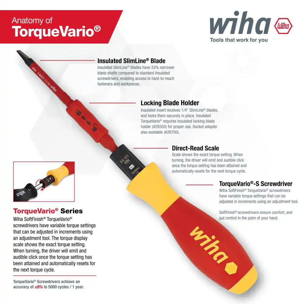Insulated Torquevario-S (18-62 In./Lbs.) and Slimline Blade Set (16-Piece)