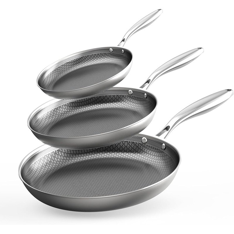 Non-Toxic Stainless Steel Frying Pan Set Induction Easy Clean Stay-Cool Handles