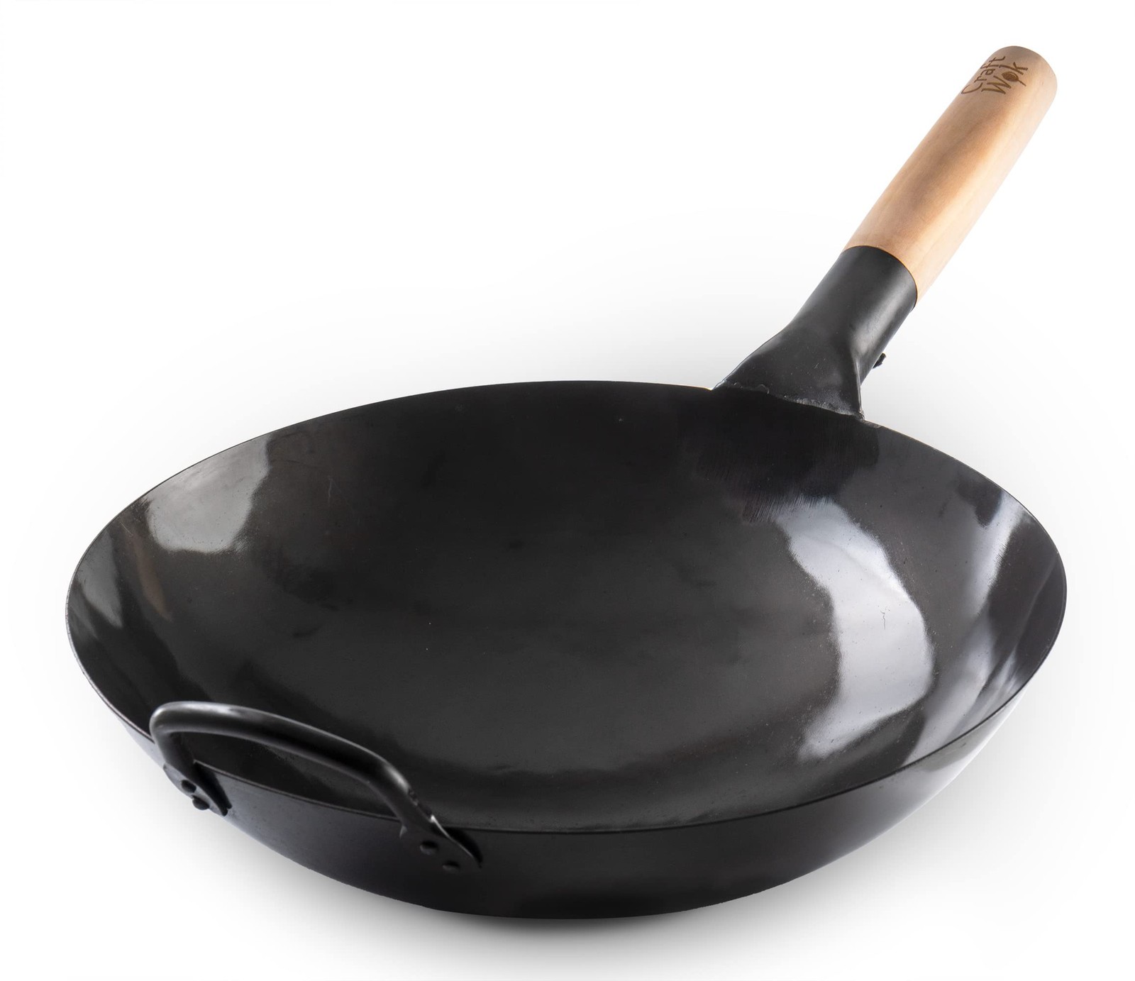 Craft Wok Black13 Pre-Seasoned Hand Hammered Carbon Steel Pow Wok with Wooden an