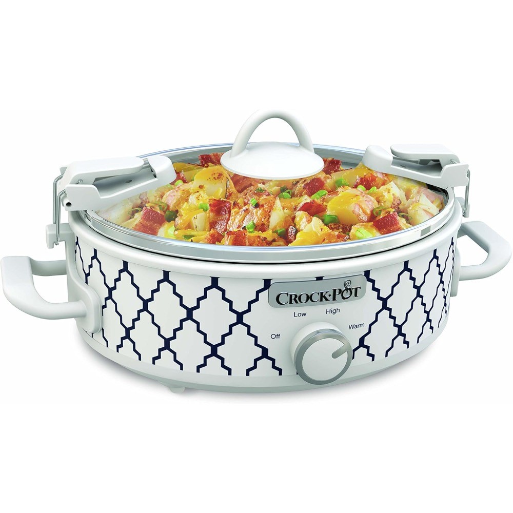 2.5Qt Compact Slow Cooker White Blue Small Casserole Quick Meal Cooker