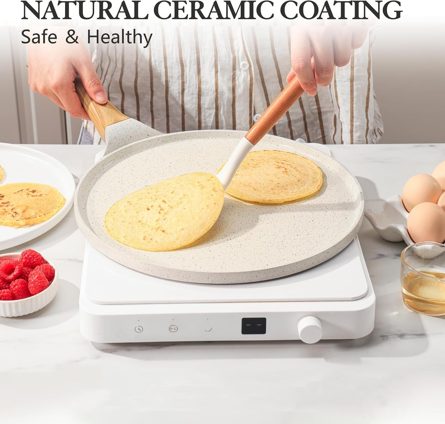 12 Inch Ceramic Non-Stick Crepe Pan Induction Cookware Pancake Skillet White