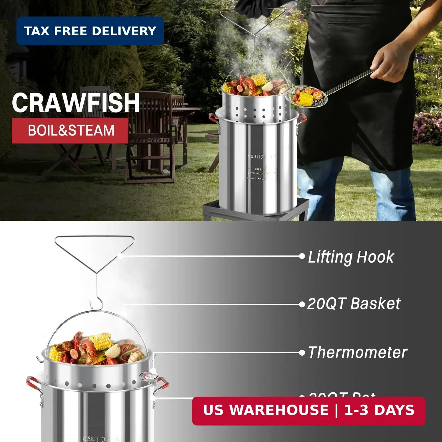30QT & 10QT Outdoor Fryer | Turkey Fryer | Seafood Boil Pot | Cover & Skimmer In