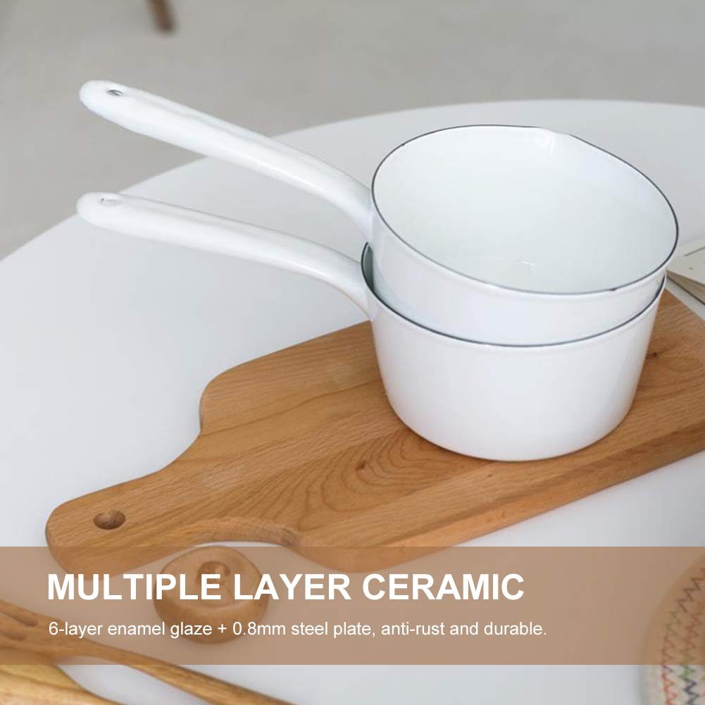 1.2L Saucepan Enamel Milk Pan Butter Warmer NonStick Boiling Pot White Tool