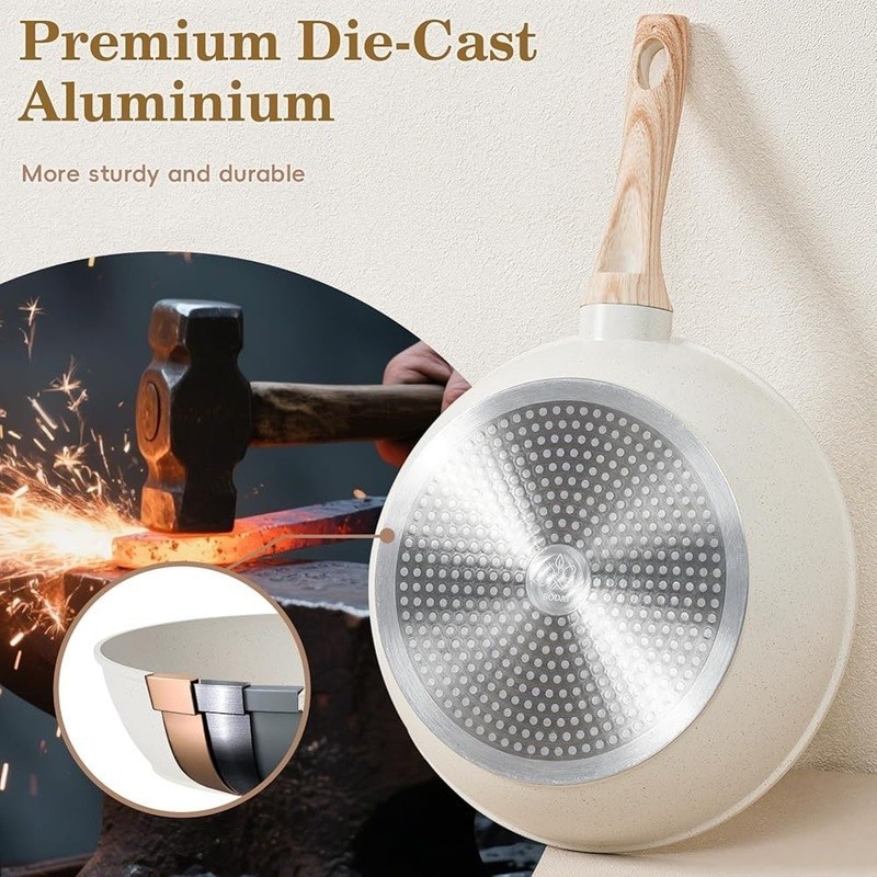 12 Piece Nonstick Cookware Set Die-Cast Aluminum Granite Coating Pans & Pots Set