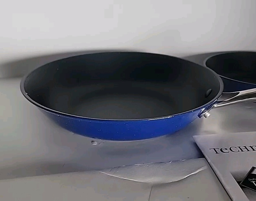 TECHNIQUE Cast Iron Nonstick Skillets 8, 10″ Teflon Coated Blue Pans (no lid)
