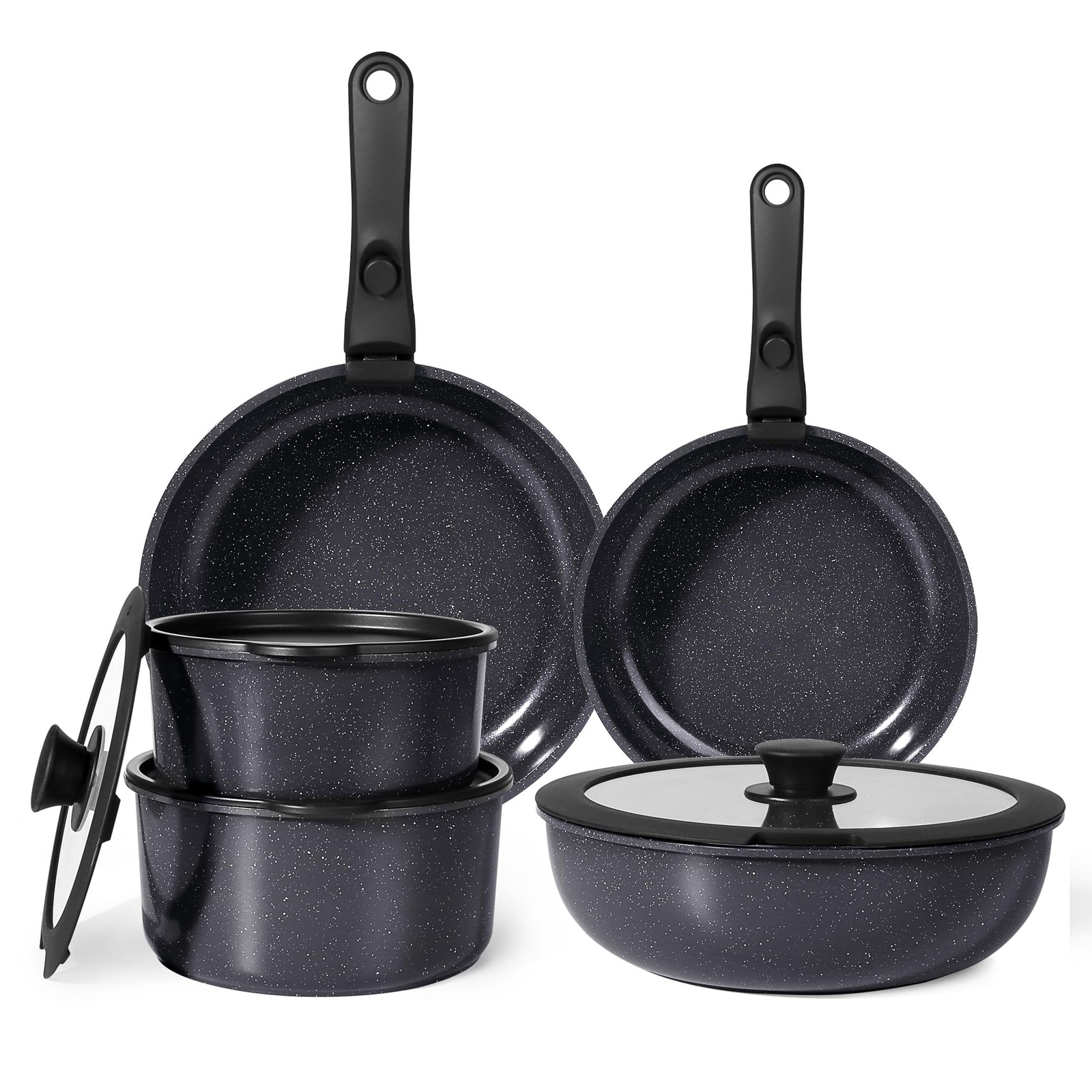 Ceramic Pots and Pans Set Non Stick, 11 Piece Nonstick Detachable Handle Cook…