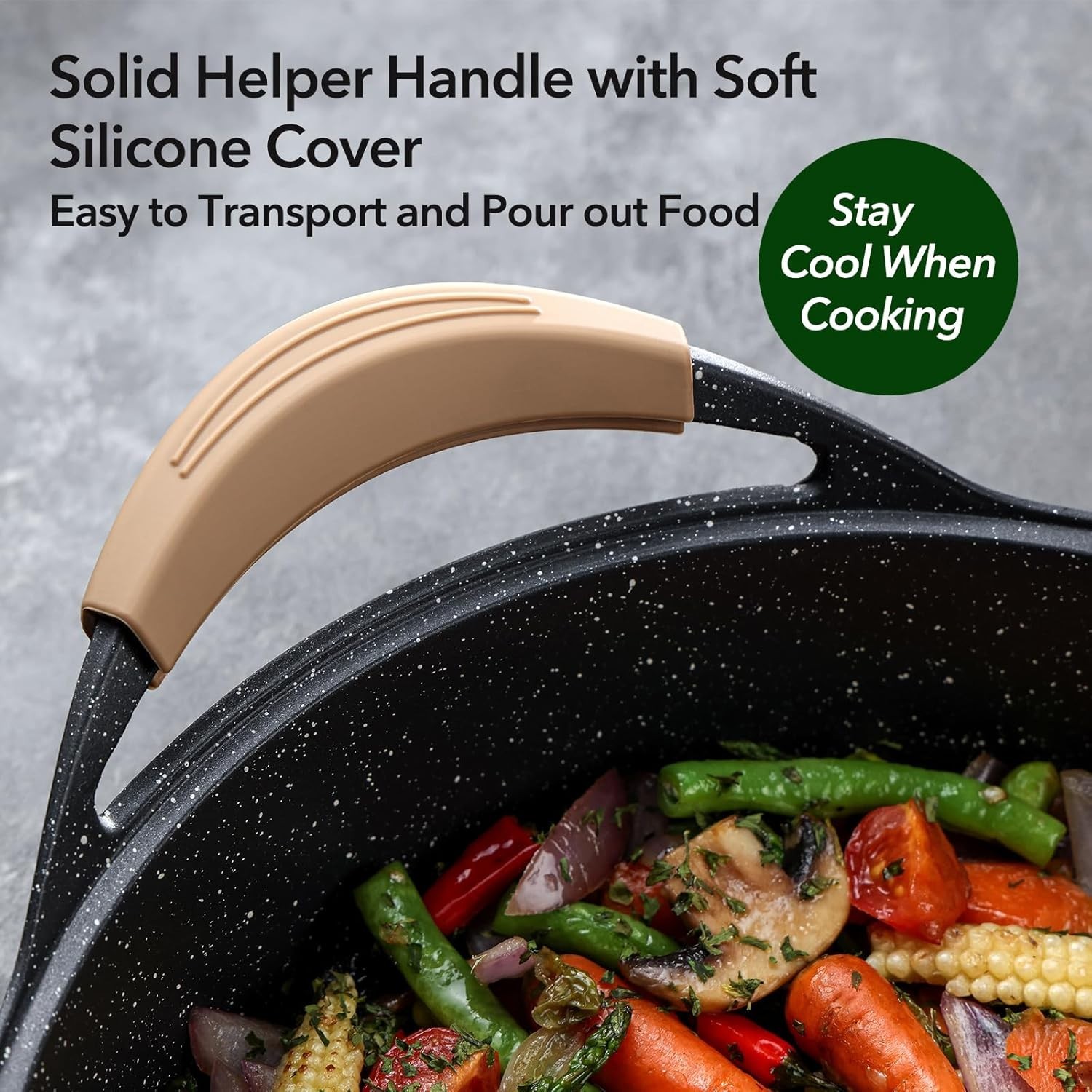 12 Inch Deep Nonstick Frying Pan with Lid 4.5 QT Swiss Granite Coating