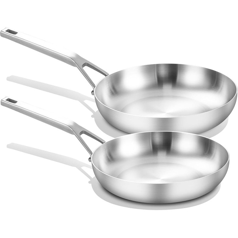 Tri-Ply Stainless Steel Skillet Induction Cookware Ergonomic Handle Easy Clean