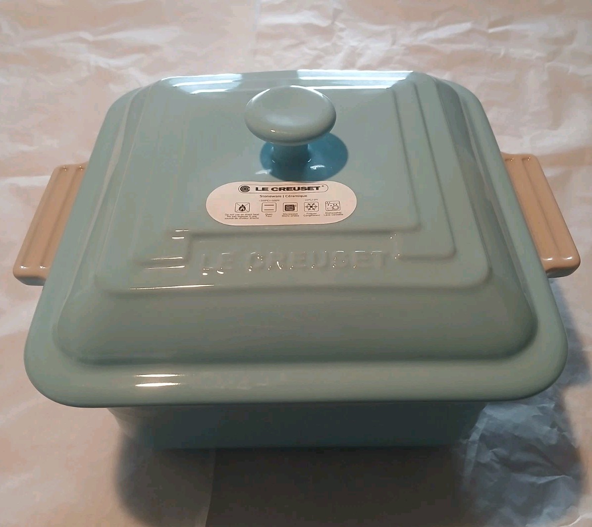 Le Creuset Seconds Stoneware 23cm/3L Square Casserole Dish with Lid, Sky Blue