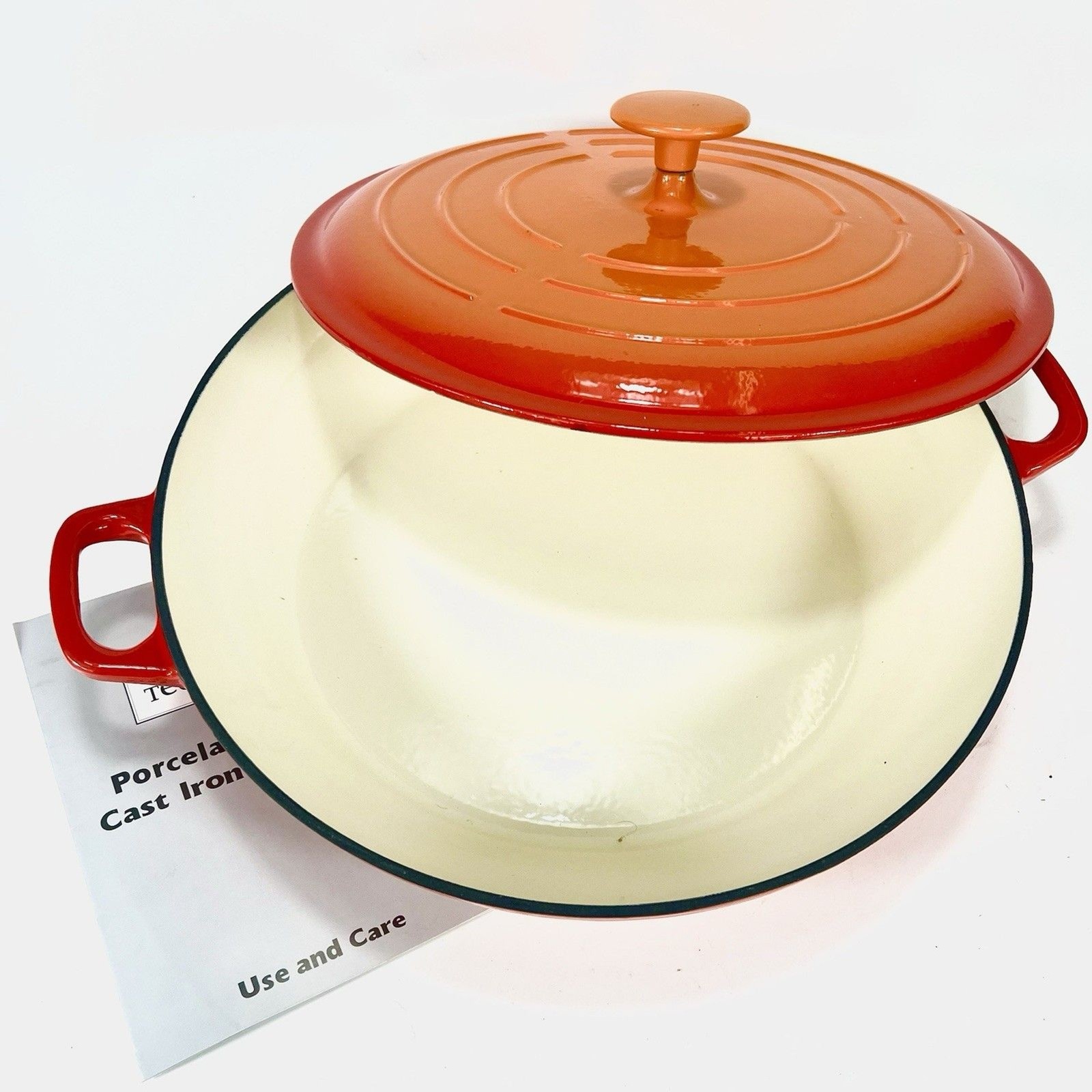 TECHNIQUE Flame 12″ Stoneware Covered Red Serving Casserole Dish with Lid NEW