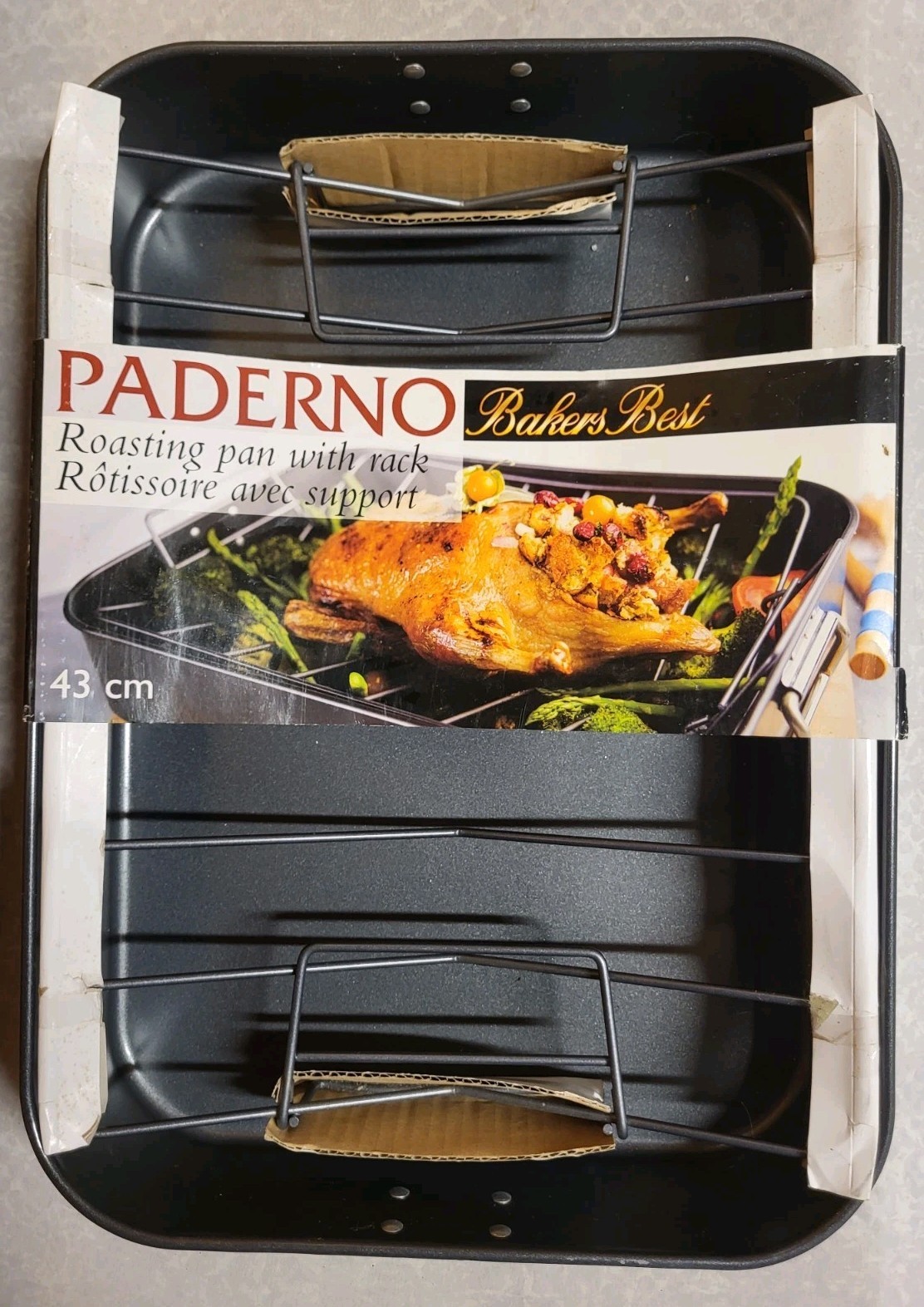 Large Paderno Roaster Pan with Rack NEW NEVER USED 17.5″ 43cm Long