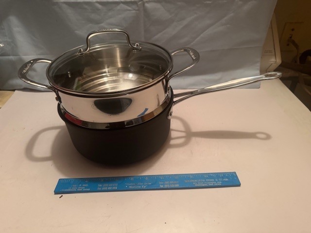 NEW CUISINART 500* F HARD ANODIZED NON STICK 3 QT COVERED SAUCEPAN + STEAMER
