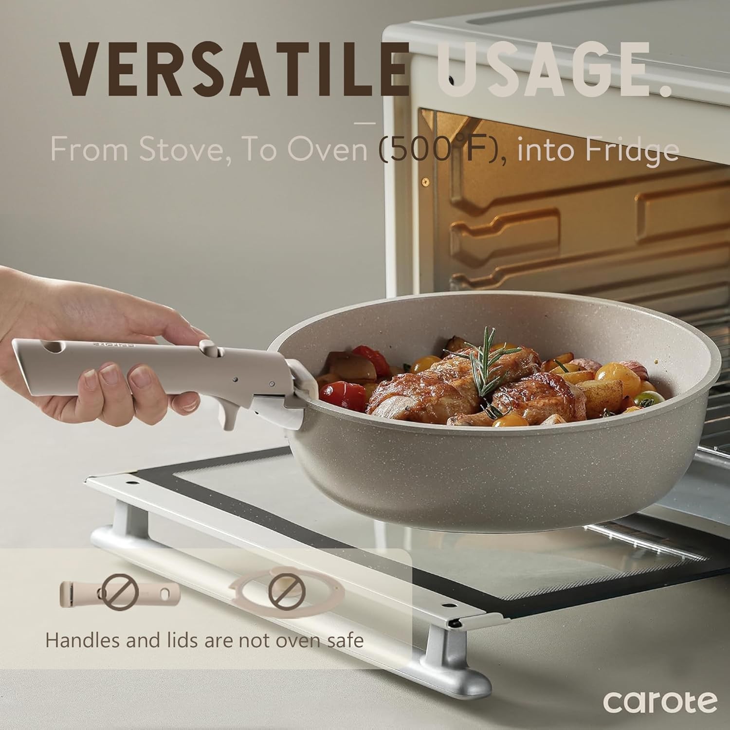 CAROTE 19pcs Pots and Pans Set Non Stick, Nonstick Cookware Set Detachable Handl