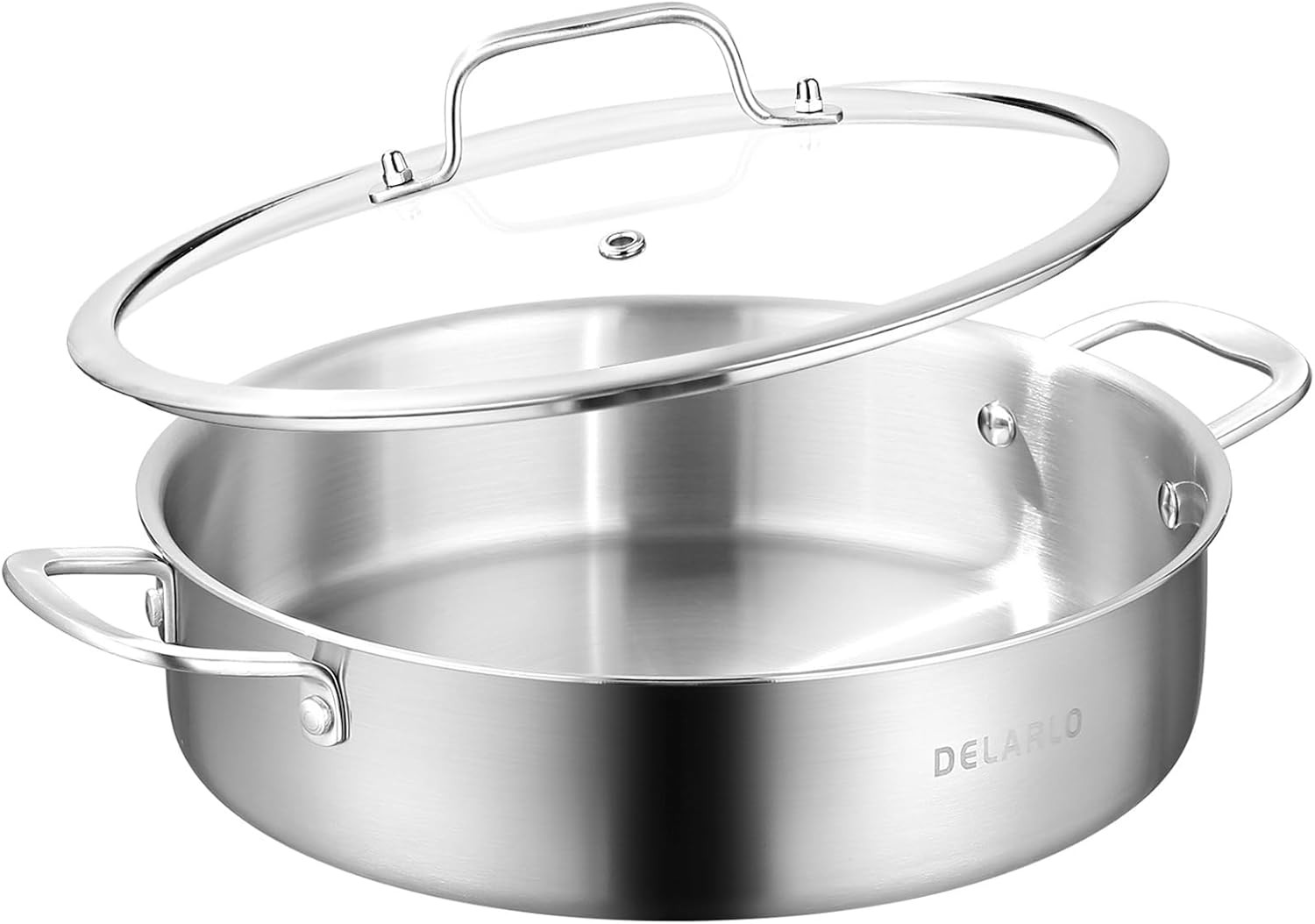 8QT Tri-Ply Stainless Steel Jumbo Saute Pan with Lid, Induction Safe