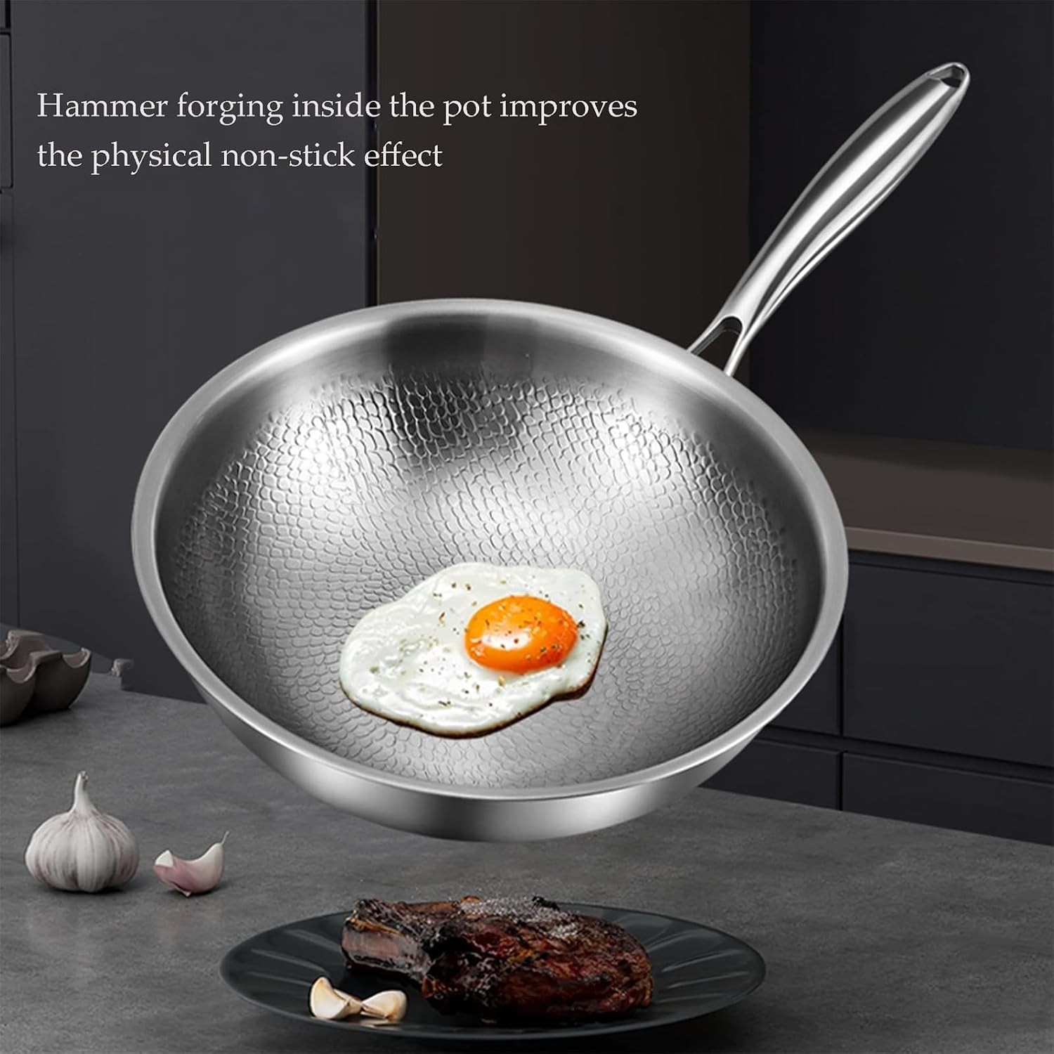 Toutrop Titanium Hammered Non Stick Frying Pan with Lid Scratch Resistant