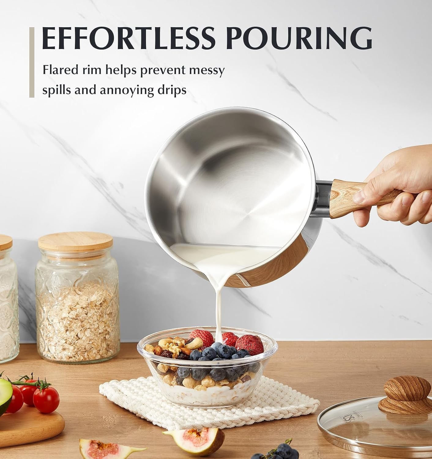 Stainless Steel Pots, 6 Piece Sauce Pan Set with Lids, 1QT, 2QT, 3QT Stainless