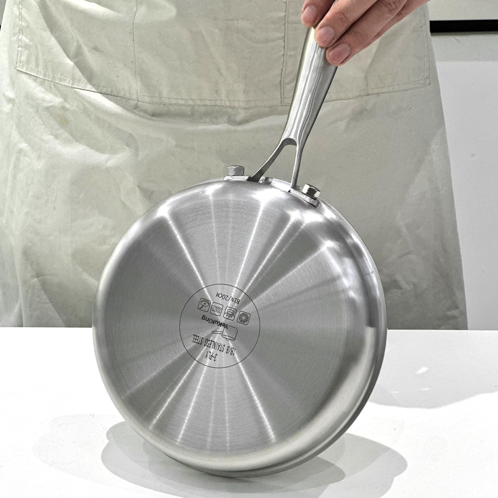 Tri-ply Stainless Steel Frying Pan Set 8″ 10″ 12″ Large Skillet for Chef’s Co…