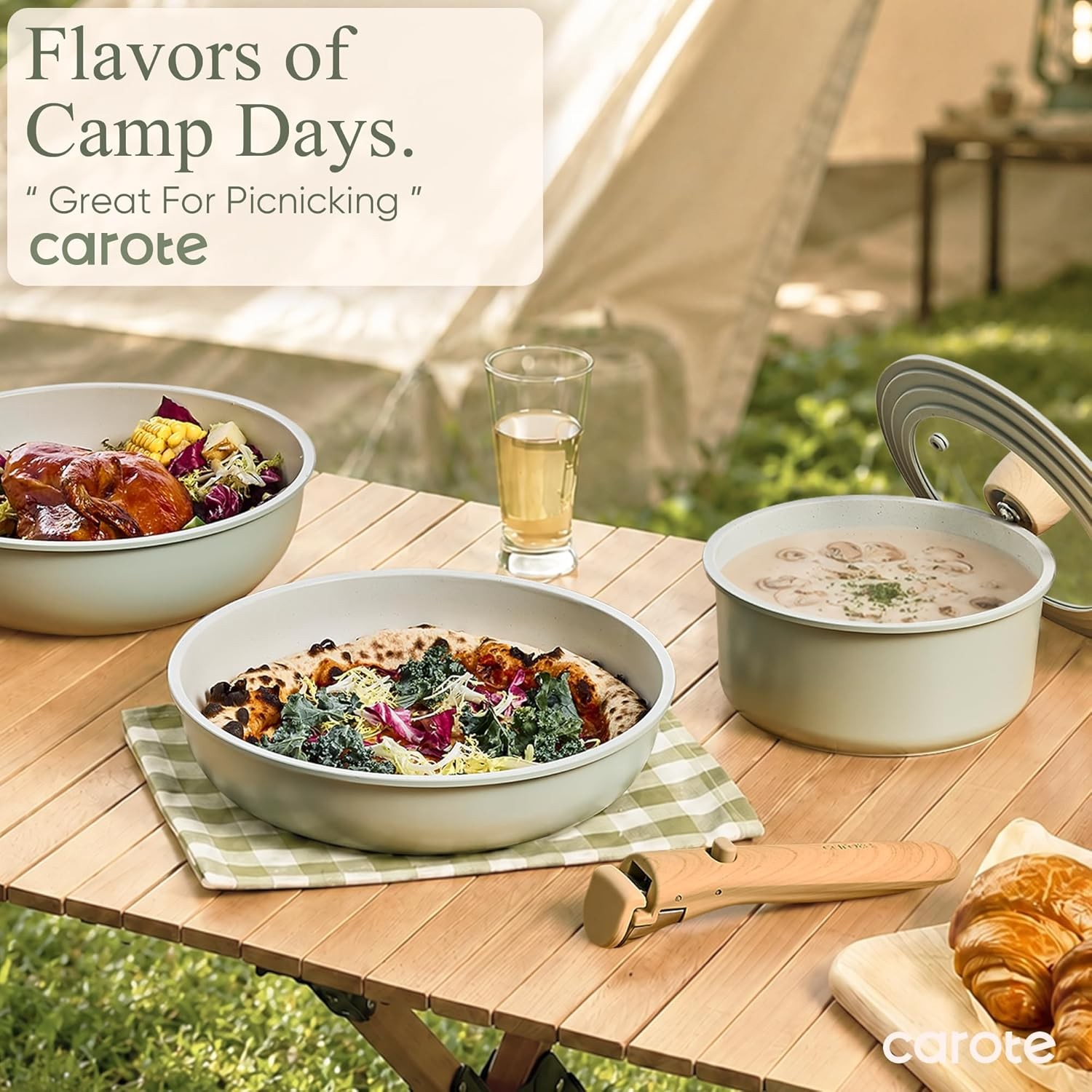 CAROTE Pots and Pans Set, Nonstick Cookware Set Detachable Handle, 19pcs Inducti