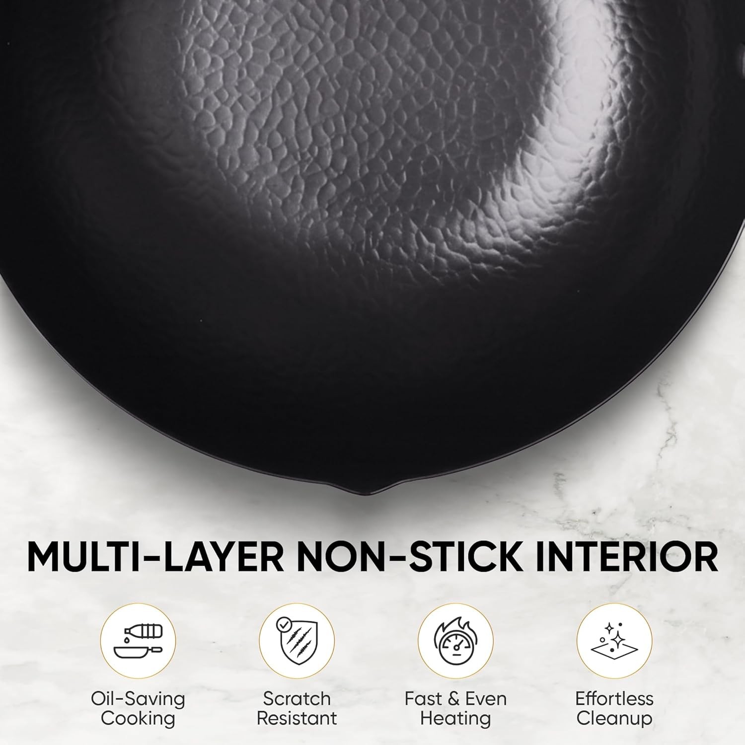 12.6 Inch Carbon Steel Wok Pan with Glass Cover, Pre-Seasoned Nonstick Flat