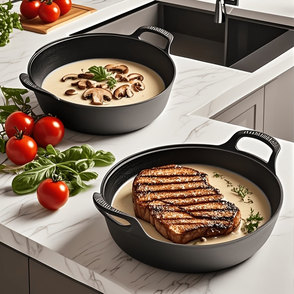 2-Piece Heavy-Duty Cast Iron Wok Set, 7.87in & 11.81in Traditional Uncoated
