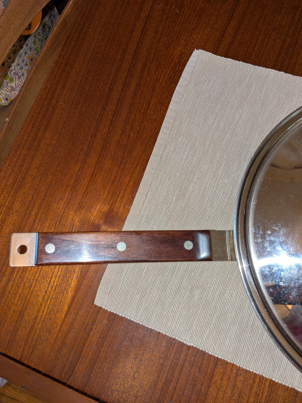 Vtg Farberware 10 Inch Skillet Stainless Steel Lid Wood Handles