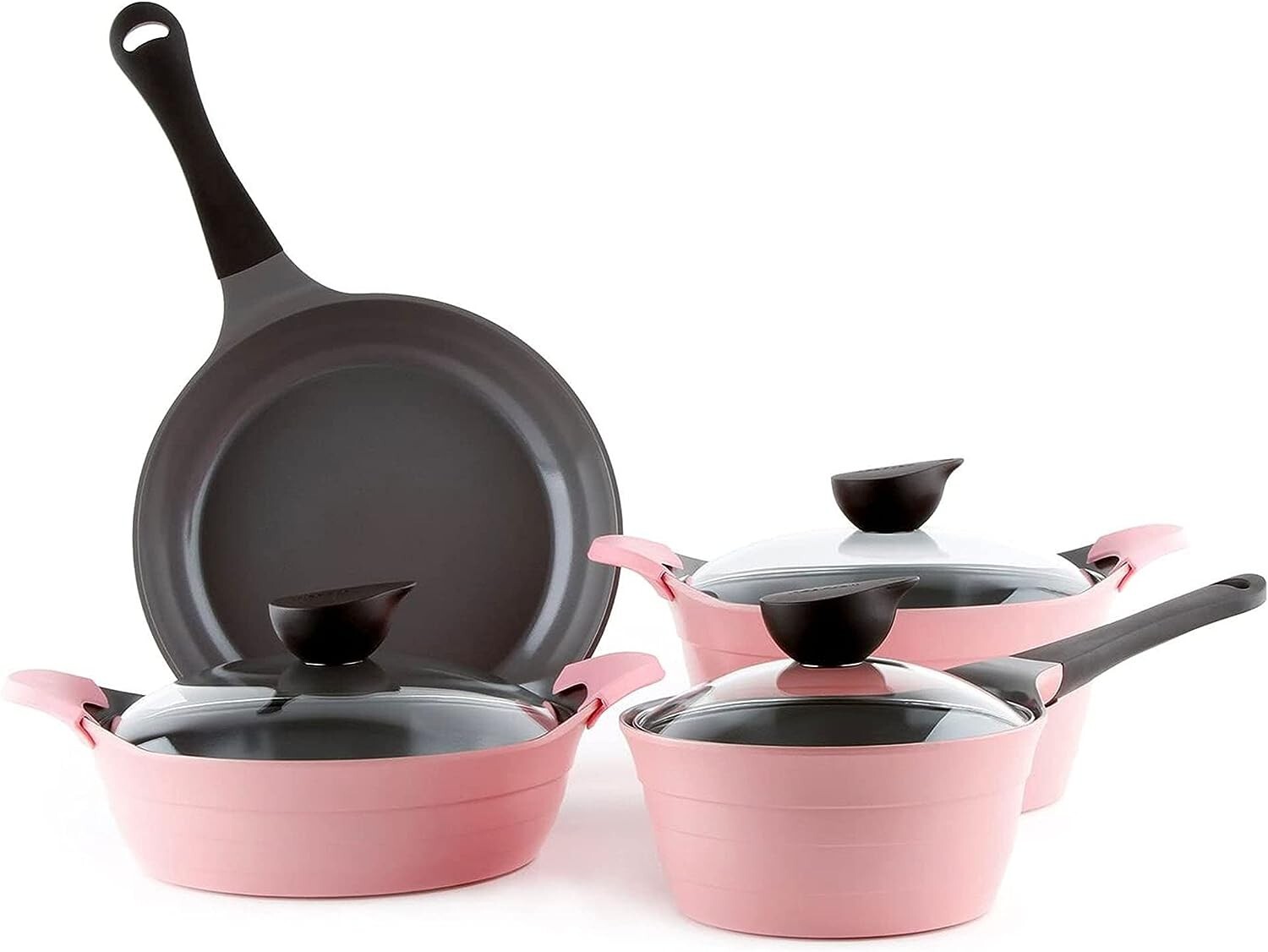 Open Box, Neoflam Eela Pink 7pc Nonstick Kitchen Cookware Pot with Lid Pan
