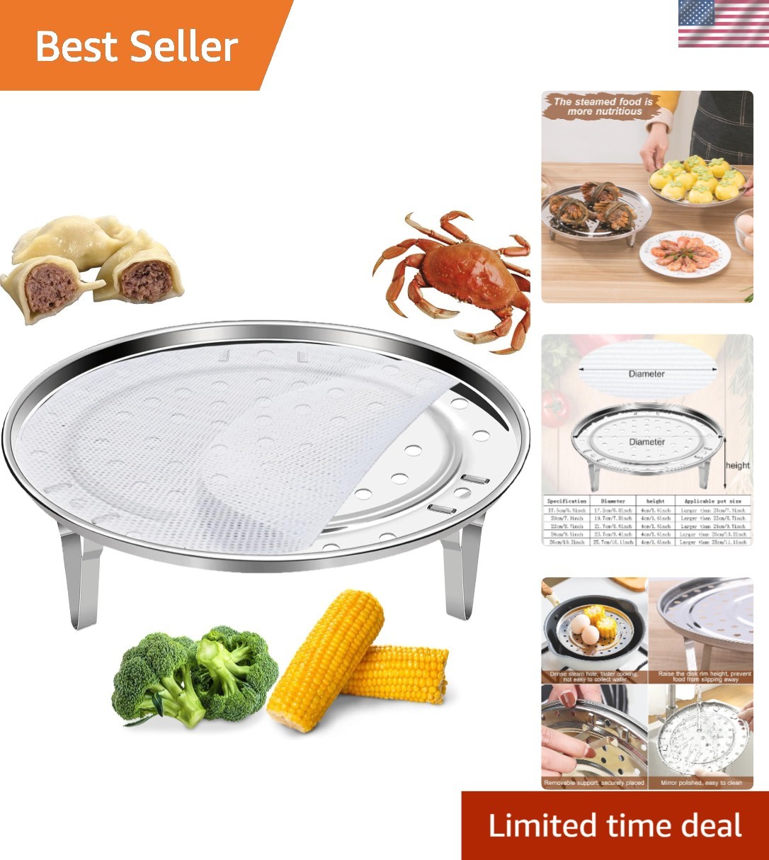 7.9-Inch Round Steamer Basket – Durable Stainless Steel with Stackable Design