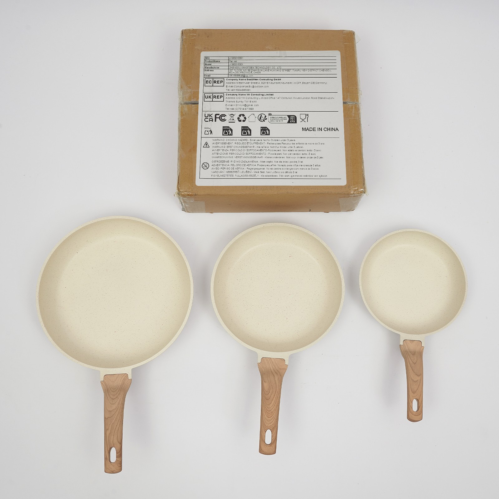3-Piece Aluminum Nonstick Frying Pan Set Kitchen Healthy Cookware Pan Beige