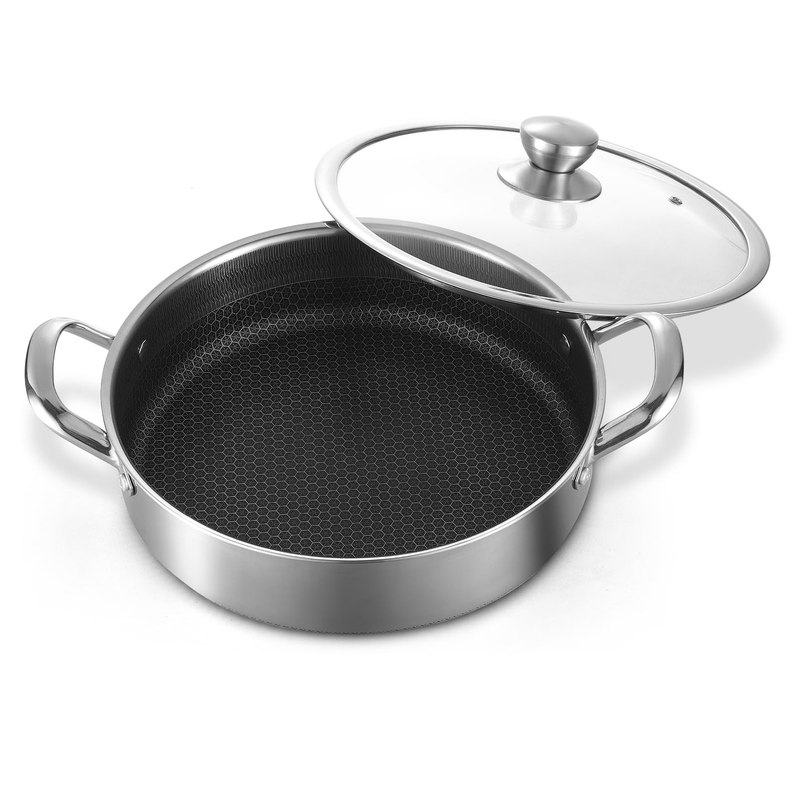 Stainless Steel Saute Pan 12 inch Deep Frying Pan,5 Quarts Nonstick Skillet L…