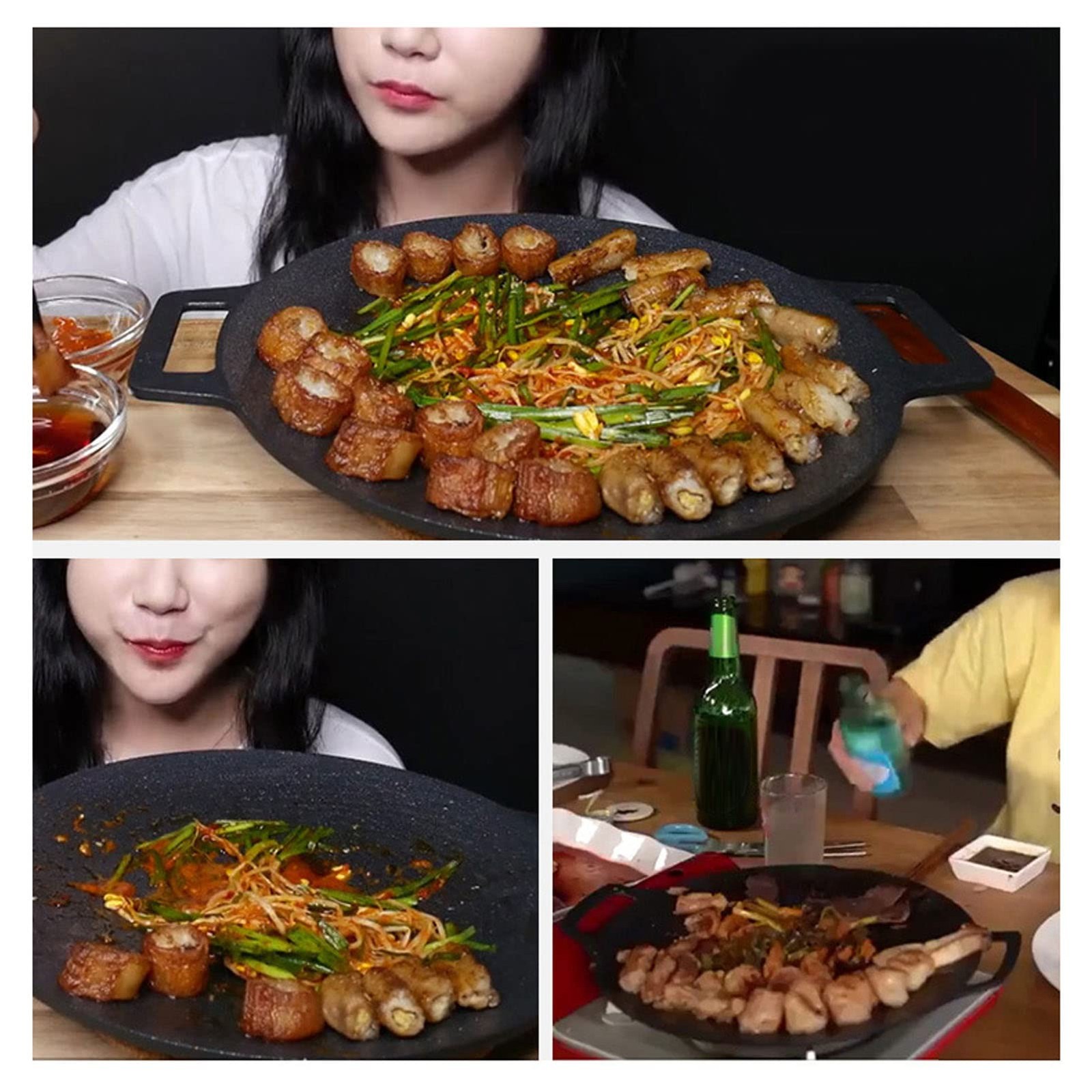 Korean Grill Pan 14.17 Inch Nonstick Round Griddle BBQ Plate with Handle