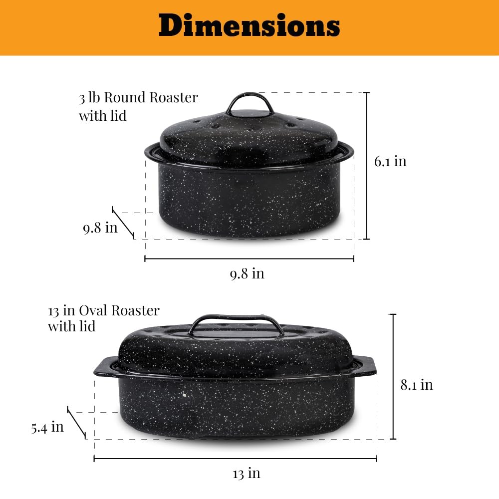 Roasting Set Covered 13 in and 15 in Oval roaster and 3 lb round roaster. Ena…