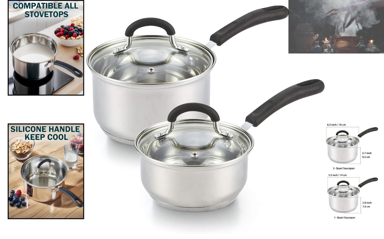 Elegant 1 & 2 Quart Stainless Steel Cookware Set – Induction & Dishwasher Safe