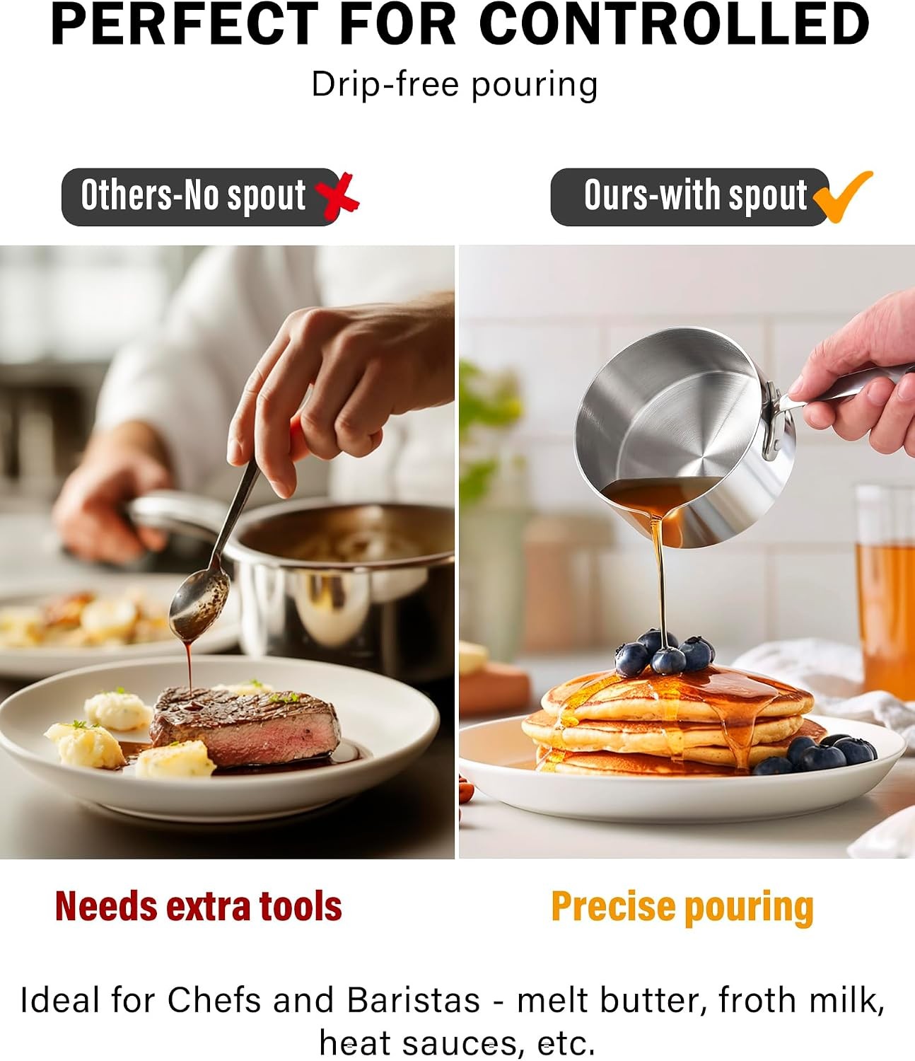 Multi-Ply Clad Butter Warmer Set, Small Stainless Steel Sauce Pan, Mini Butter